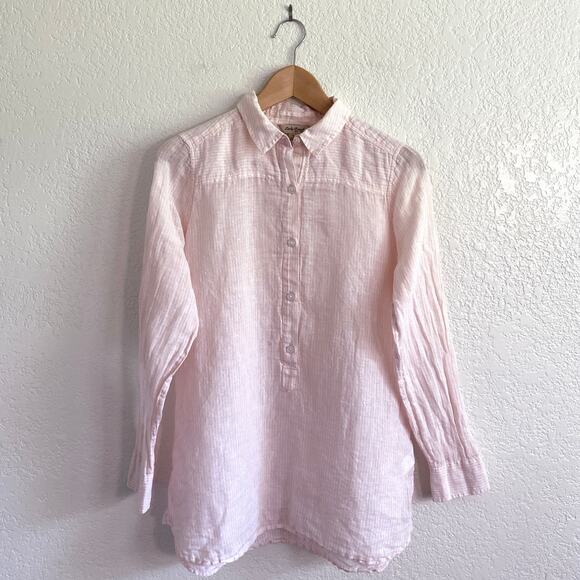 Lucky Brand Tops - Lucky Brand Linen-Cotton Long Sleeve 1/2 Button Tunic Top Pink and White Striped